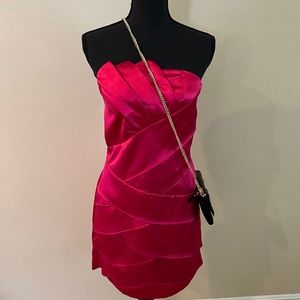 Hot Pink Strapless Prom Dress